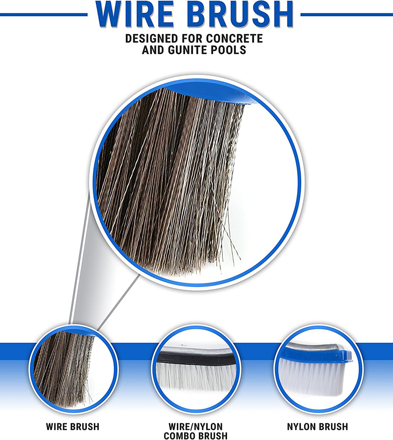 10 inch Wide Heavy Duty Stainless Steel Wire Pool Brush, Designed for Concrete and Gunite Pools and Walkways, Great on Extremely Tough Stains