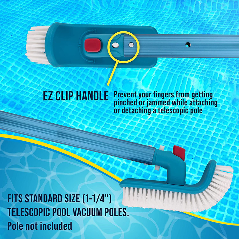 Professional Pool Step and Corner Cleaning Brush with Adjustable 180 Degree Handle Rotation - Curved End Bristles - Easily Scrub Sweep Clean Swimming Pools, Spas, Hot Tubs, Bathroom