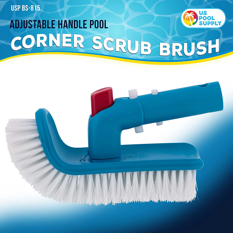 Professional Pool Step and Corner Cleaning Brush with Adjustable 180 Degree Handle Rotation - Curved End Bristles - Easily Scrub Sweep Clean Swimming Pools, Spas, Hot Tubs, Bathroom